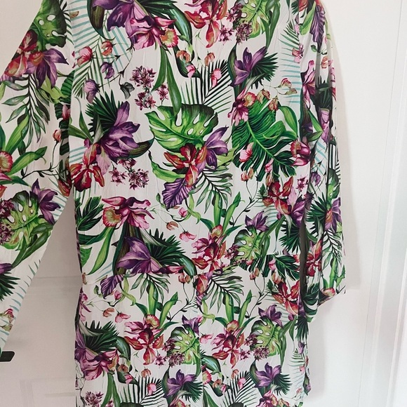 La Blanca Calypso Island Tropical Print Bell Sleeve Romper Size Large - Picture 9 of 10